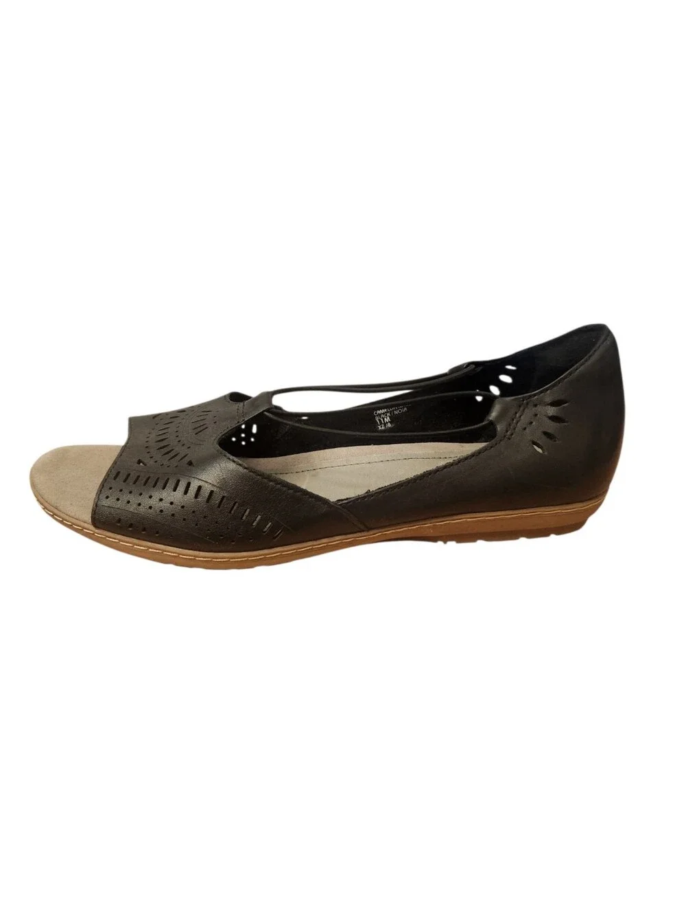 Earth Shoes Black Leather Womens Size 11 M Camellia Nauset Cut Out Open Toe Flat